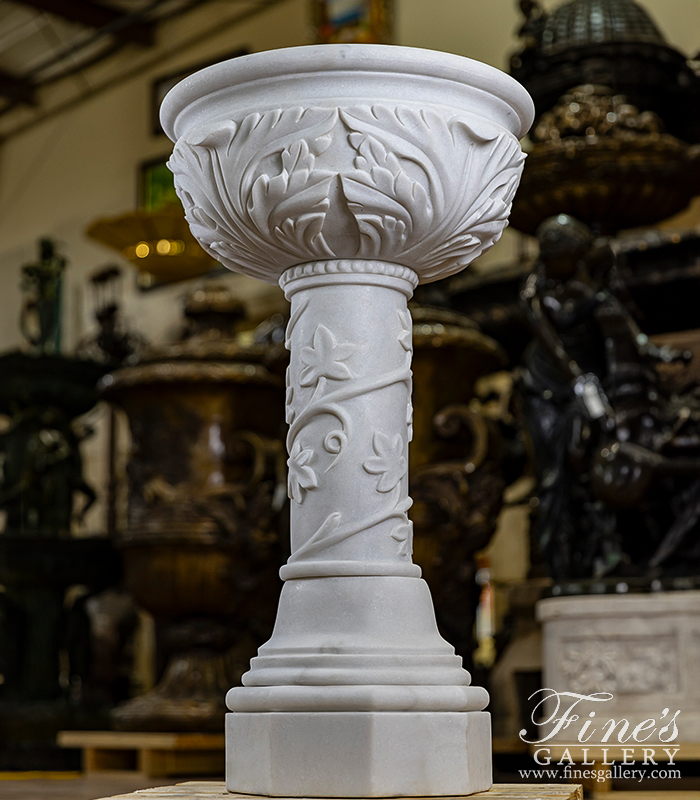 Marble Fountains  - Vine And Leaf Birdbath In Statuary Marble - MF-2175